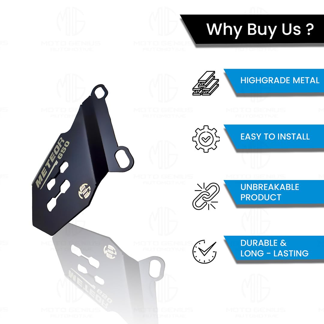 MOTO GENIUS Stainless Steel Front Disc Brake Caliper Guard for RE Super Meteor 650 - Durable Brake Protection & Stylish Upgrade (Black)