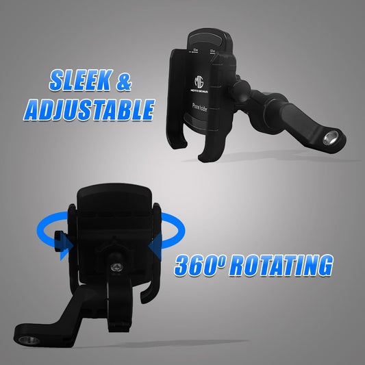 MOTO GENIUS Universal Bike Mobile Holder, 360° Aluminum Alloy Phone Mount for Motorcycle, Bicycle & Scooty | Handlebar & Mirror Fitting, Fits All Smartphones