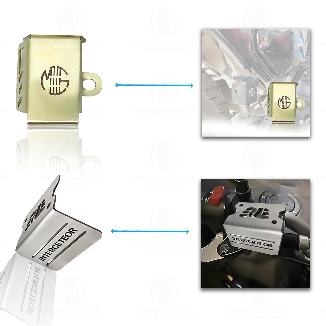 MOTO GENIUS Stainless Steel Accessories Kit for RE Interceptor 650 | Radiator Guard, Spider Shape Headlight Grill, Cylinder Guard, Side Stand Extender, Oil Reservoir Caps | Pack of 6