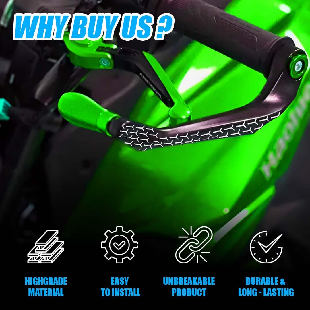 MOTO GENIUS 3D Design Universal CNC Handlebar Brake Clutch Lever Protector Guard for Motorcycles & Bikes | Durable and Stylish (Green)