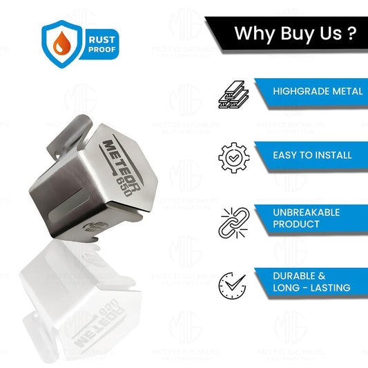 MOTO GENIUS Stainless Steel Rear Brake Oil Container Guard for RE Super Meteor 650 | Durable Protection & Stylish Design for Motorcycles (Silver)