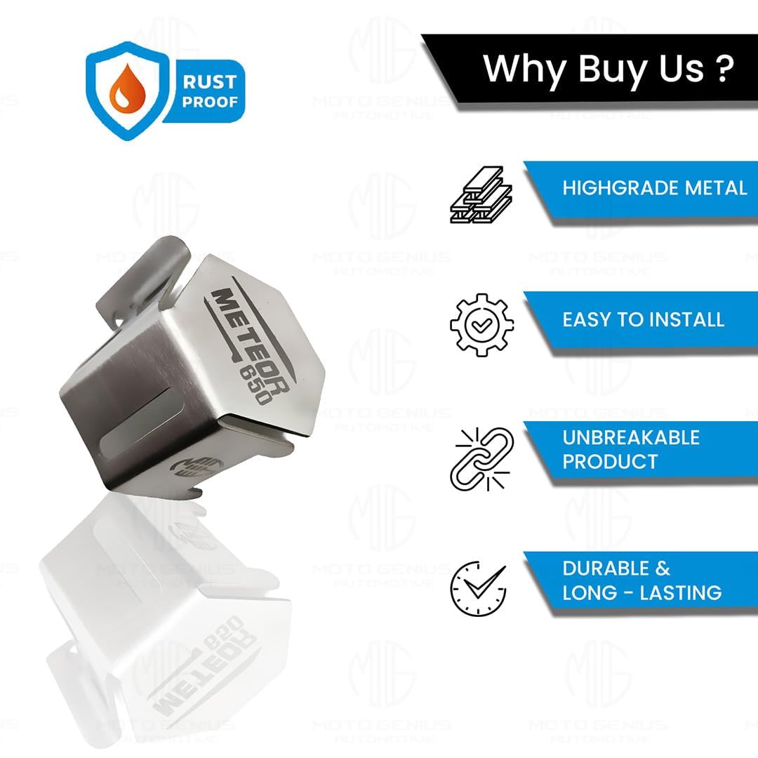 MOTO GENIUS Stainless Steel Rear Brake Oil Container Guard for RE Super Meteor 650 | Durable Protection & Stylish Design for Motorcycles (Silver)