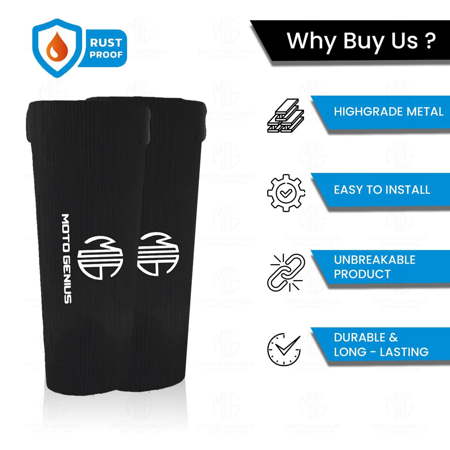MOTO GENIUS Universal Motorcycle Front Fork Seal Covers | Black Waterproof Fabric, Dust & Dirt Protection for Fork Seals