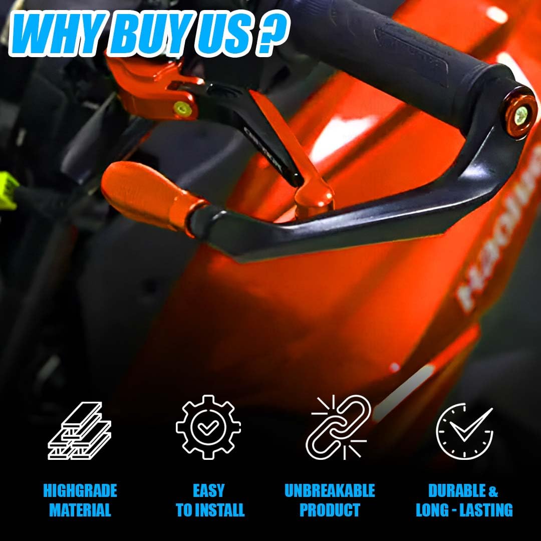 MOTO GENIUS Adjustable CNC Brake Clutch Lever Protector Guard for Motorcycles & Bikes | Universal Fit, Durable Aluminum, Lever Protection, Minimalist Design (Orange)