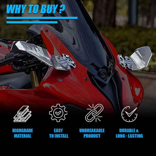 MOTO GENIUS Universal Carbon Fiber H2 Style Aero Wing Rearview Mirrors for Faired Bikes | Adjustable Stealth Design