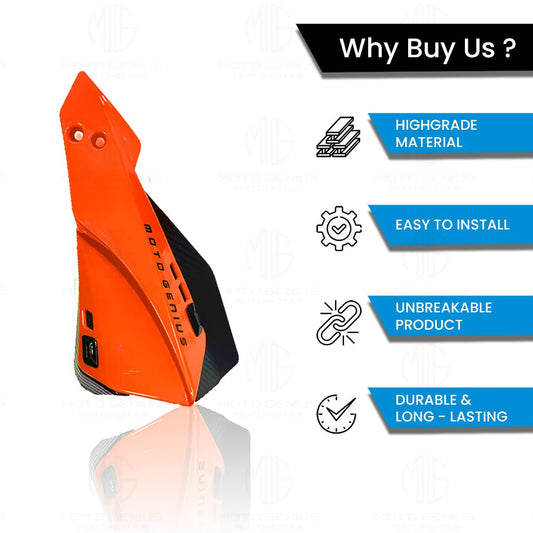 MOTO GENIUS Universal Bike Hand Guards Protectors | Wind Deflector Made for Hand Safety While Riding All Motorcycle (MTB) (Orange)