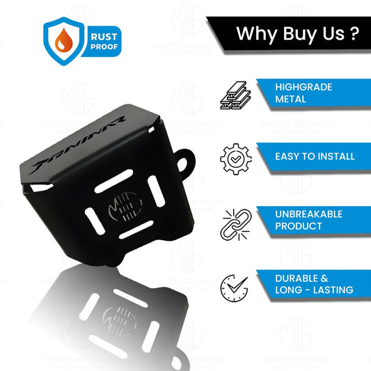 MOTO GENIUS Stainless Steel Rear Brake Oil Container Guard for Dominar 200 & 400 – Durable Protection & Stylish Design for Motorcycles (Black)