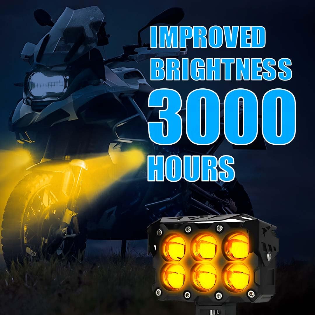 MOTO GENIUS 60W Super Bright 6 LED Fog Light | Dual Color Yellow & White | High/Low Beam | Waterproof Aluminum Housing | Universal Fit for Car & Motorcycle