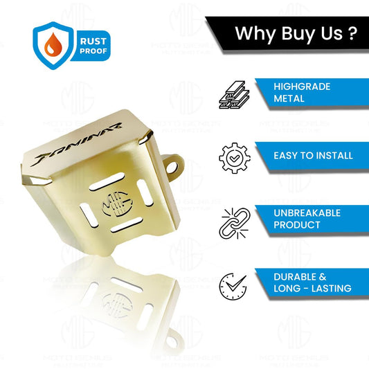 MOTO GENIUS Stainless Steel Rear Brake Oil Container Guard for Dominar 200 & 400 – Durable Protection & Stylish Design for Motorcycles (Silver)