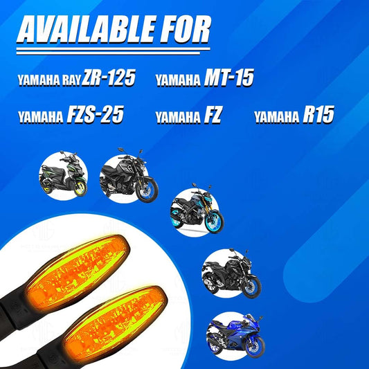 MOTO GENIUS Waterproof Flexible Silicone Rubber LED Indicator Light for FZ, R15, MT15 (BS4 + BS6), Ray Z | Unbreakable, Premium, and Durable Motorcycle Turn Signal Lights (4 Pieces)