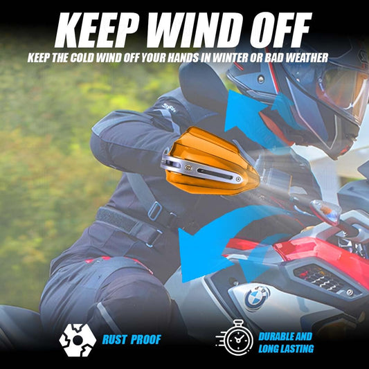 MOTO GENIUS Universal Bike Hand Guards Protectors | Wind Deflector Made for Hand Safety While Riding All Motorcycle (Gold)