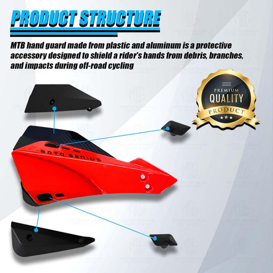 MOTO GENIUS Universal Bicycle Handguards | Premium Protection for All Bike Models, Perfect for Mountain, Road, and Commuter Bikes (Red)