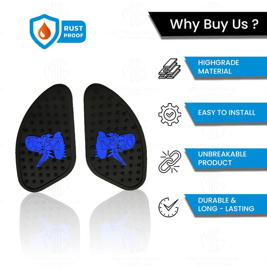 MOTO GENIUS Universal Anti Slip Silicone Tank Pad | Waterproof Motorcycle Sticker for Enhanced Grip and Protection on All Bikes (Ghost Logo) (Blue)