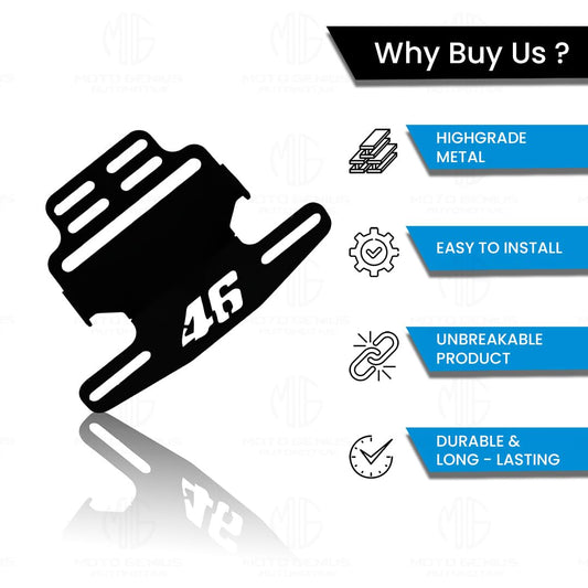 MOTO GENIUS Universal Metal Tail Tidy Number Plate Holder for Motorcycles | Compact License Plate Bracket, LED Light & Turn Signal Mounting, Durable Metal | Fits Most Bikes