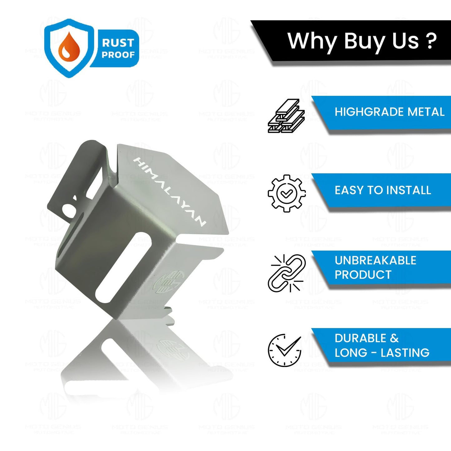 MOTO GENIUS Stainless Steel Rear Brake Oil Reservoir Guard for RE Himalayan BS3/BS4/BS6/Scram Motorbike | Durable Protection (Silver)