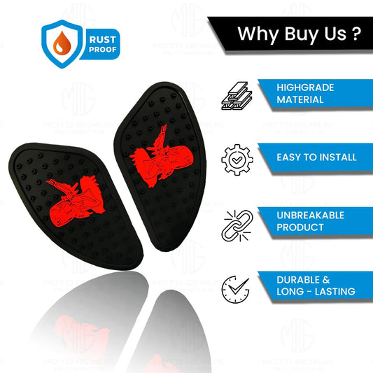 MOTO GENIUS Universal Anti Slip Silicone Tank Pad | Waterproof Motorcycle Sticker for Enhanced Grip and Protection on All Bikes (Ghost Logo) (Red)