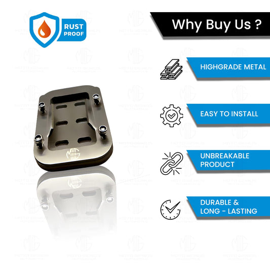 MOTO GENIUS Stainless Steel Side Stand Extender for RE Interceptor | Heavy Duty Parking Support and Stability Enhancer (Silver)