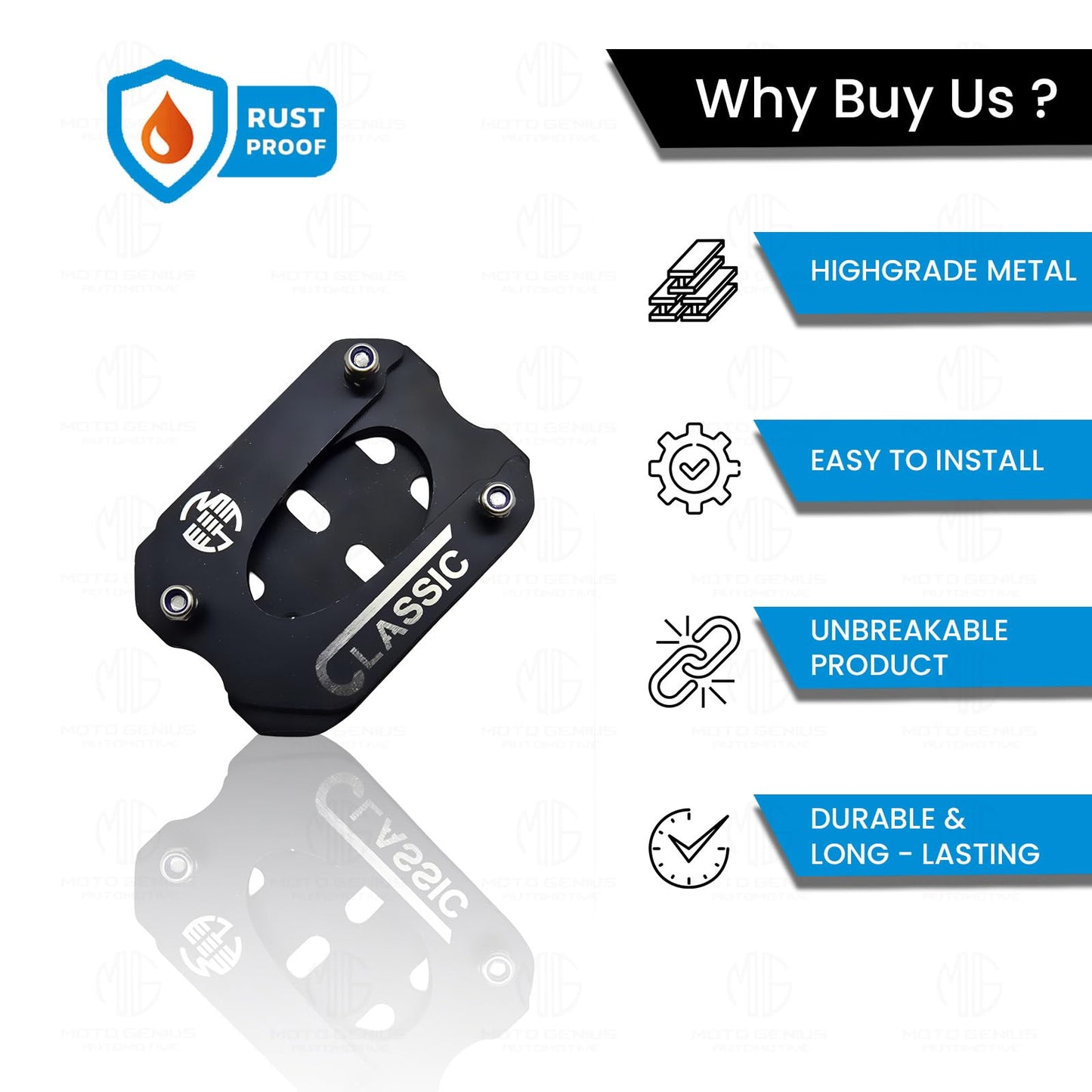 MOTO GENIUS Stainless Steel Side Stand Extender for Classic Reborn 350 | Heavy Duty Parking Support and Stability Enhancer (Black)