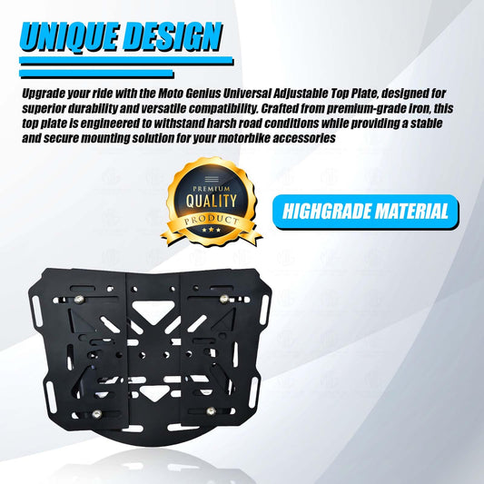 MOTO GENIUS Universal Adjustable Top Base Plate for Luggage Rack | Fits All Bikes | Heavy-Duty Metal Construction