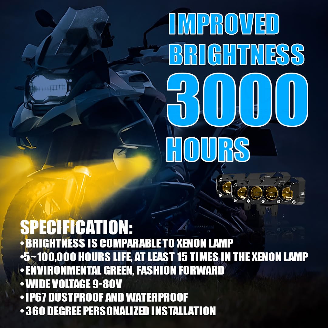 MOTO GENIUS Super Bright 4 LED Fog Light with Switch | Dual Mode Yellow and White Changing Light, High Low Beam, Aluminum Body, Universal Fit for Motorcycle and Car (Pack of 2)