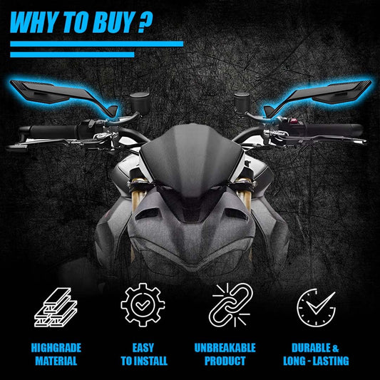 MOTO GENIUS Stealth Max Motorcycle Bar End Side Mirrors, Universal Aluminium Alloy, Compatible with Most Bikes