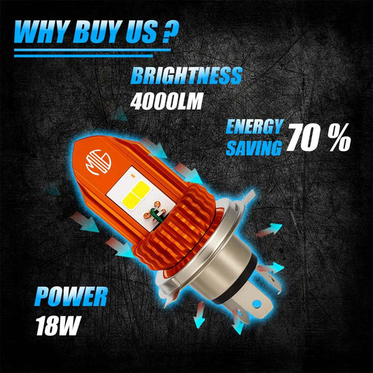 MOTO GENIUS Universal V-Shape Dual Color H4 LED Headlight | 18W White/Yellow Fog Lamp for Motorcycles and Scooters | Waterproof, High/Low Beam, Plug & Play