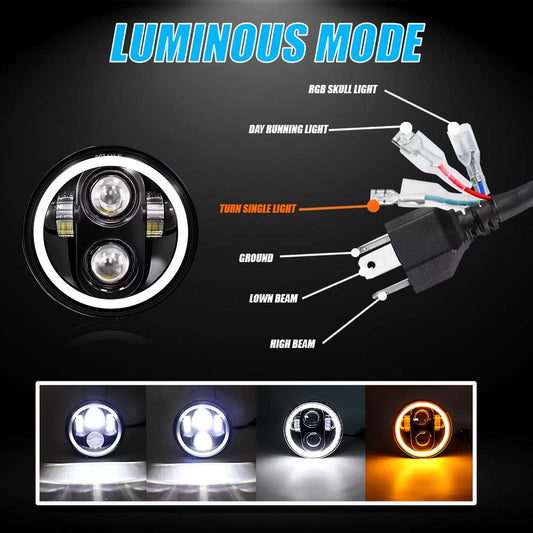 MOTO GENIUS 5.7 Inch LED Round Headlight with DRL for HD Iron 883 Motorbike | Acrylic & Aluminum Construction, Waterproof, Luminous Mode