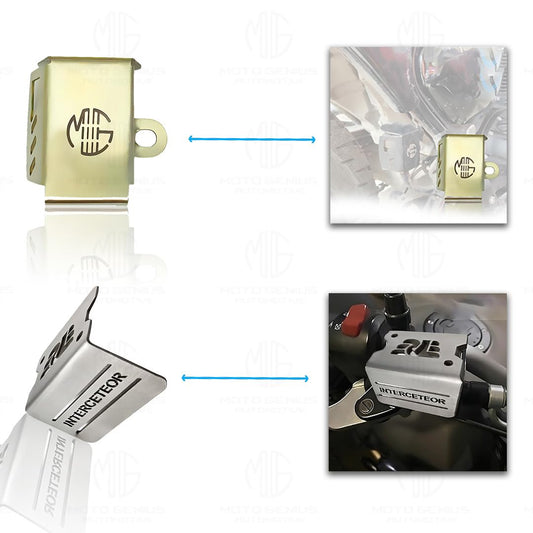 MOTO GENIUS Stainless Steel Accessories Kit for RE Interceptor 650 | Radiator Guard, Spider Shape Headlight Grill, Cylinder Guard, Side Stand Extender, Oil Reservoir Caps | Pack of 6