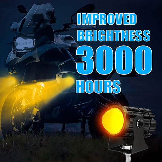 MOTO GENIUS 18W LED Projector Fog Light for Motorcycle | Dual Color Yellow & White | Headlight Spotlight with Lens | Universal Fit Motorbike Lighting System
