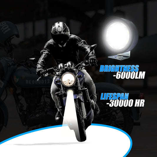 MOTO GENIUS 9 LED Round Fog Lights for Bikes | High Power, Universal Fit, Heavy Clamp, Strong Aluminum Body, Waterproof Driving Light for Motorcycle/Scooty