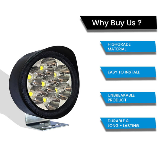 MOTO GENIUS 7 LED Round Fog Lights for Bikes | High Power, Universal Fit, Heavy Clamp, Strong Aluminum Body, Waterproof Driving Light for Motorcycle and Scooty