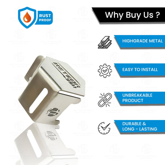 MOTO GENIUS Stainless Steel Rear Brake Oil Container Guard for Meteor 350, Durable & Stylish Protection (Silver)