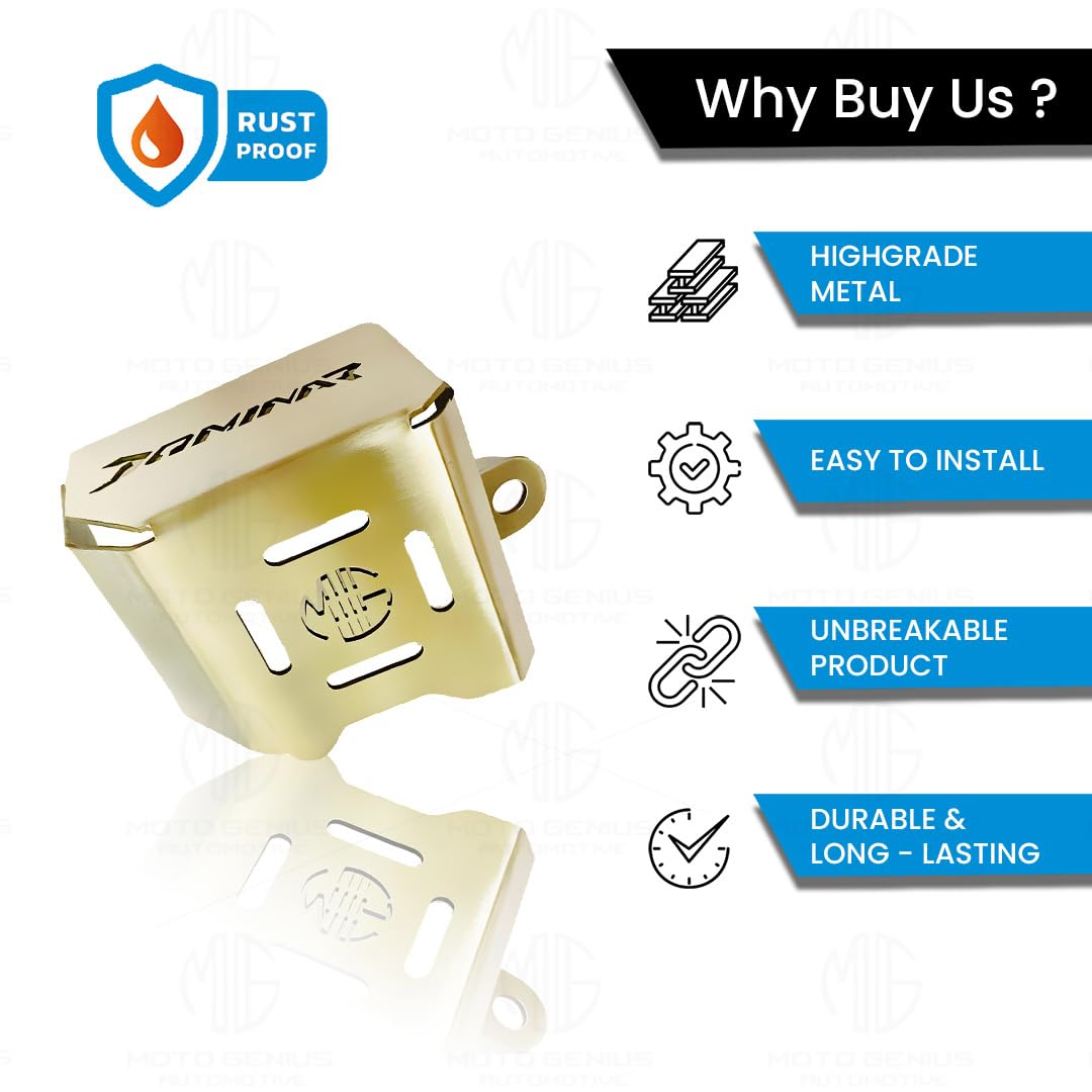 MOTO GENIUS Stainless Steel Rear Brake Oil Container Guard for Dominar 200 & 400 – Durable Protection & Stylish Design for Motorcycles (Silver)