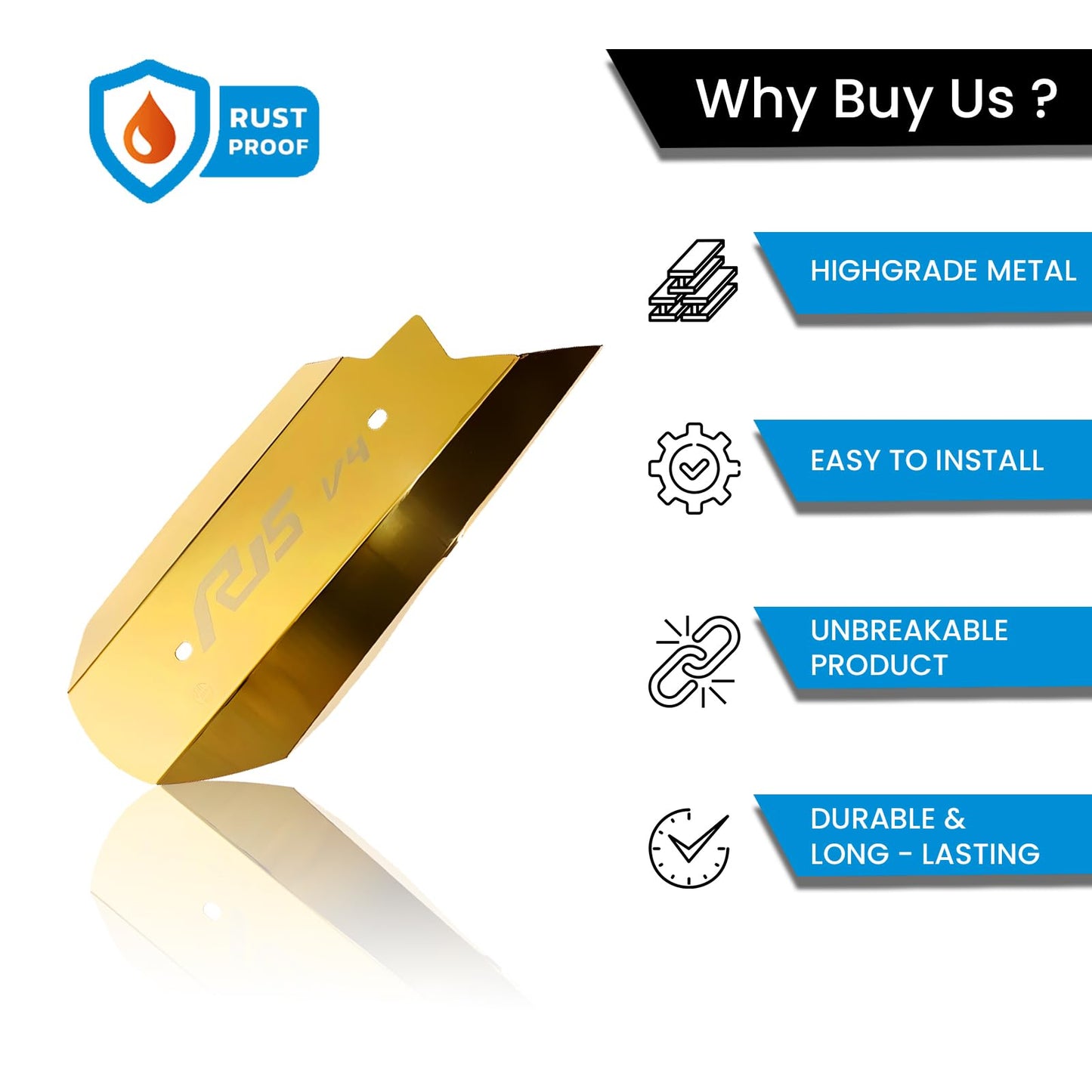 MOTO GENIUS Stainless Steel Exhaust Cover Silencer Protector for R15 V4 | Premium Exhaust Heat Shield Protector for Enhanced Durability and Style | Easy Installation | R15-V4 (Gold)