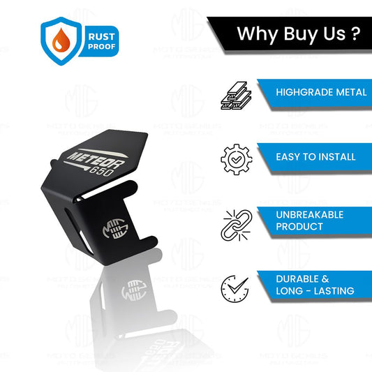 MOTO GENIUS Stainless Steel Rear Brake Oil Container Guard for RE Super Meteor 650 – Durable Protection & Stylish Design for Motorcycles (Black)