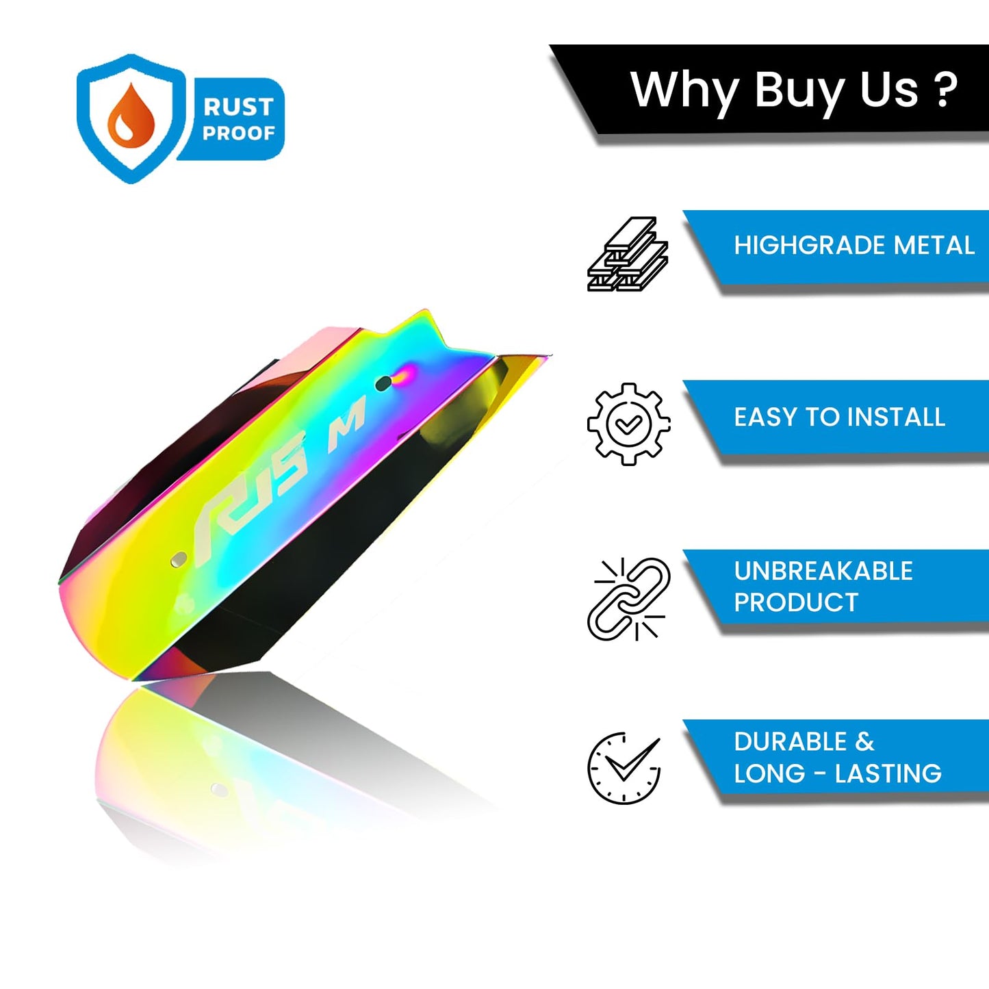 MOTO GENIUS Stainless Steel Exhaust Cover Silencer Protector for R15 V4 | Premium Exhaust Heat Shield Protector for Enhanced Durability and Style | Easy Installation (M Logo)