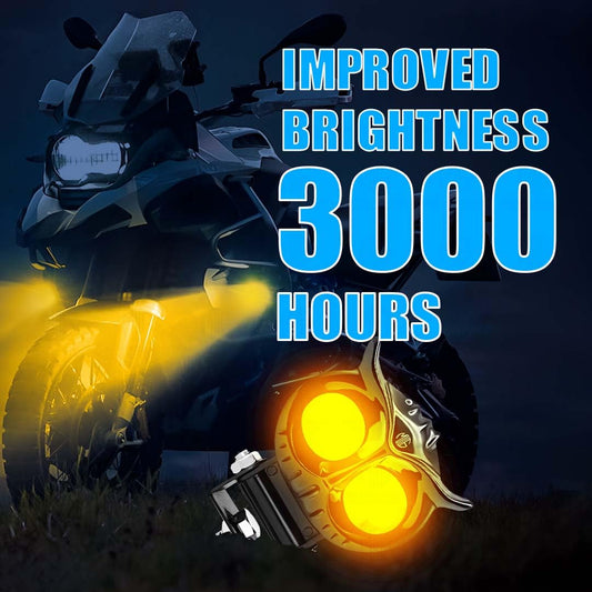 MOTO GENIUS 40W OWL Shape LED Fog Light | Dual Color Yellow & White | Low & High Beam | Universal Fit for Car & Motorcycle | Stylish Projector Lamp Design