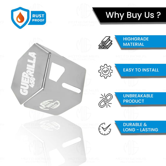 MOTO GENIUS Stainless Steel Rear Brake Oil Reservoir Guard for Guerrilla Motorbike | Durable Protection for Brake System (Silver)