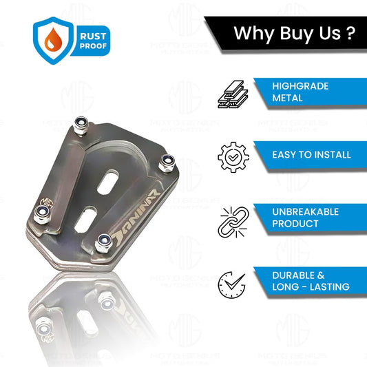 MOTO GENIUS Stainless Steel Side Stand Extender for Dominar 250 & 400 | Heavy Duty Parking Support and Stability Enhancer