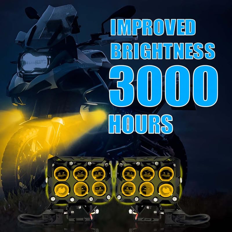 MOTO GENIUS Super Bright 6 LED Fog Light | Dual Mode Yellow and White, Aluminium Body, Universal Fit for Motorcycle & Car, Waterproof (Pack of 2)