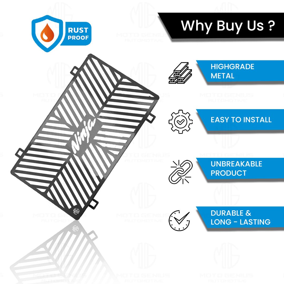 MOTO GENIUS Stainless Steel Radiator Grill Cover Guard Protector for Ninja 250/300 | Durable Engine Cooling Protection | Rust-Resistant, Easy Installation