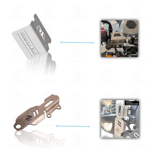 MOTO GENIUS Staonless Steel Accessories Kit for RE Himalayan Motorbike | Radiator Guard, Honey Pattern Headlight Grill, Cylinder Guard, Side Stand Extender & Oil Reservoir Caps (Pack of 6)