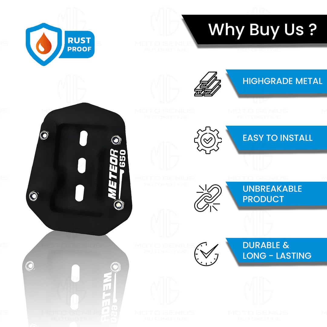 MOTO GENIUS Stainless Steel Side Stand Extender for RE Super Meteor 650 | Heavy Duty Parking Support and Stability Enhancer (Black)