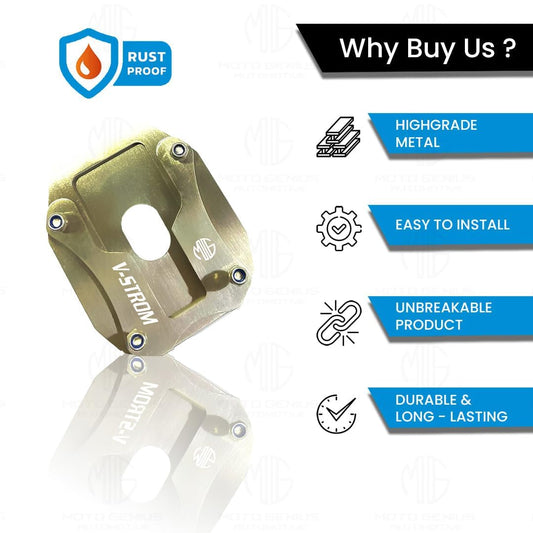 MOTO GENIUS Stainless Steel Side Stand Extender for V-Strom Motorbike | Heavy Duty Parking Support and Stability Enhancer | Durable and Rust Resistant