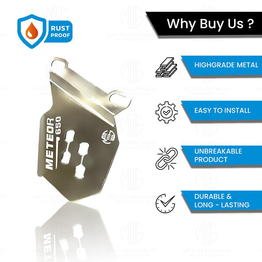 MOTO GENIUS Stainless Steel Front Disc Brake Caliper Guard for RE Super Meteor 650 - Durable Brake Protection & Stylish Upgrade (Silver)