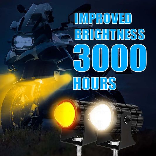 MOTO GENIUS 18W LED Motorcycle Fog Light with Switch – Dual Color Yellow & White | Projector Headlight with Lens | Waterproof Spotlight Lamp | Universal Fit for Bikes & Scooters (Pack of 2)
