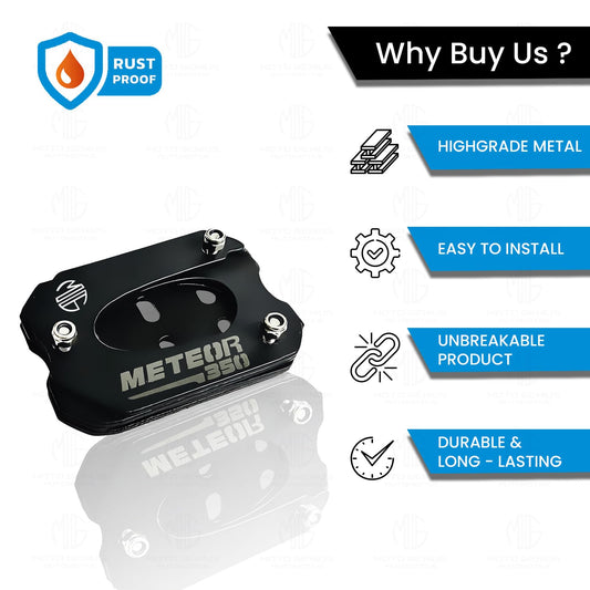 MOTO GENIUS Stainless Steel Side Stand Extender for Meteor 350 | Heavy Duty Parking Support & Stability Enhancer (Black)