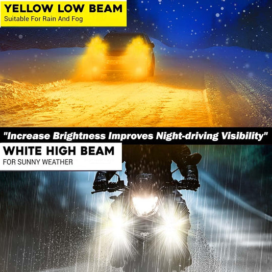 MOTO GENIUS 60W Super Bright 4 LED Fog Light | Dual Color Yellow & White | High/Low Beam | Waterproof Aluminum Housing | Universal Fit for Car & Motorcycle